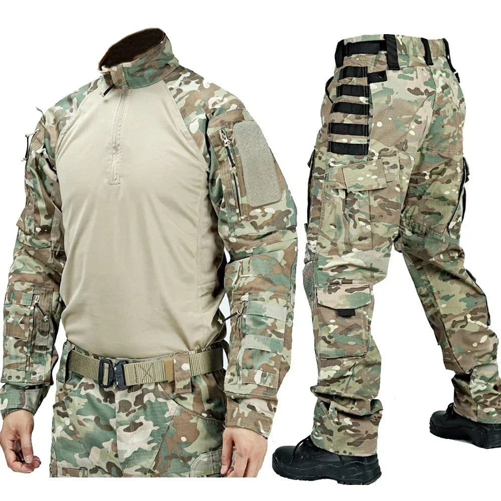 Tactical Suit Men Hunting Training Shirt Pants 2 Piece Sets Outdoor Hiking Camouflage Quick-dry Ripstop Outdoor Sport Uniform
