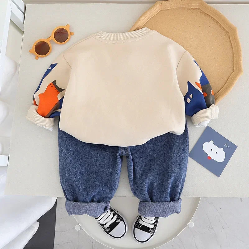 Spring Baby Boy Clothes 18 to 24 Months Cartoon Casual Long Sleeve Boys Sets T-shirts and Pants Boys Outfit  Kids Essentials