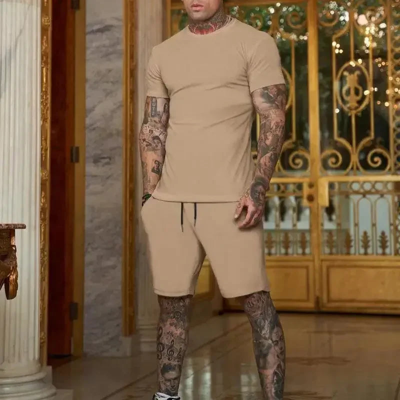 Fashionable and casual summer outdoor sports suit men's breathable T-shirt shorts casual and fashionable two-piece set tracksuit