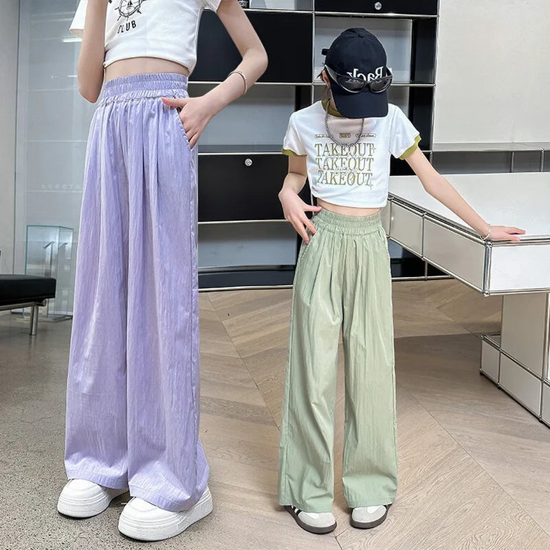 Teenage Girls Summer Casual Pants Thin Loose Straight Trousers for Kids 2025 New Fashion All-match 10 12 Years Children Pants