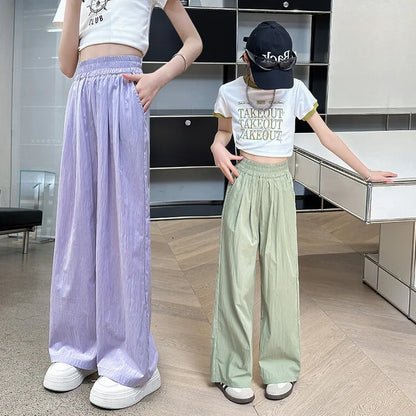 Teenage Girls Summer Casual Pants Thin Loose Straight Trousers for Kids 2025 New Fashion All-match 10 12 Years Children Pants