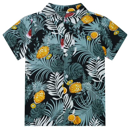 Kids Boys Hawaiian Shirts Tropical Graphic Print Short Sleeve Shirt Casual Turn-Down Collar Tee Tops for Vacation Beach Holiday