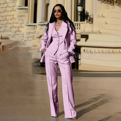 Women's Suits 3 Pieces Jacket Pants Vest Smart Casual Office Female Clothing High Quality Chic Outfits Formal Blazer Sets