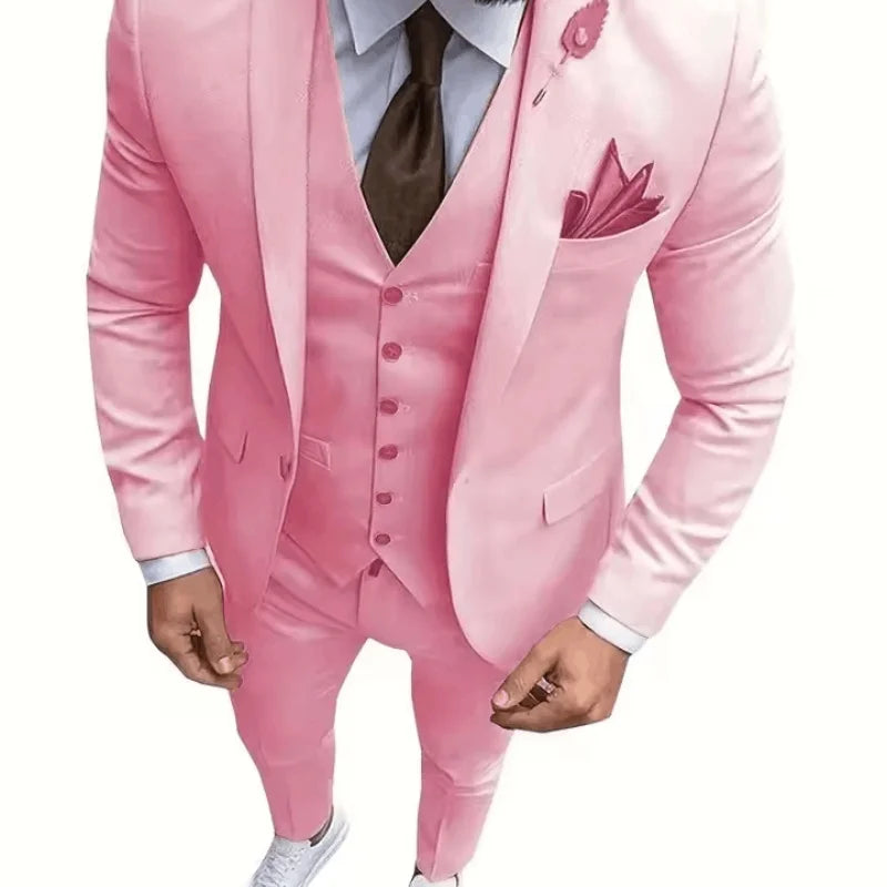 New Men's Suits 3 Pieces Groom Bestman Slim Fit Wedding Prom Party Tuxedo Elegant Formal Events Dress Suit