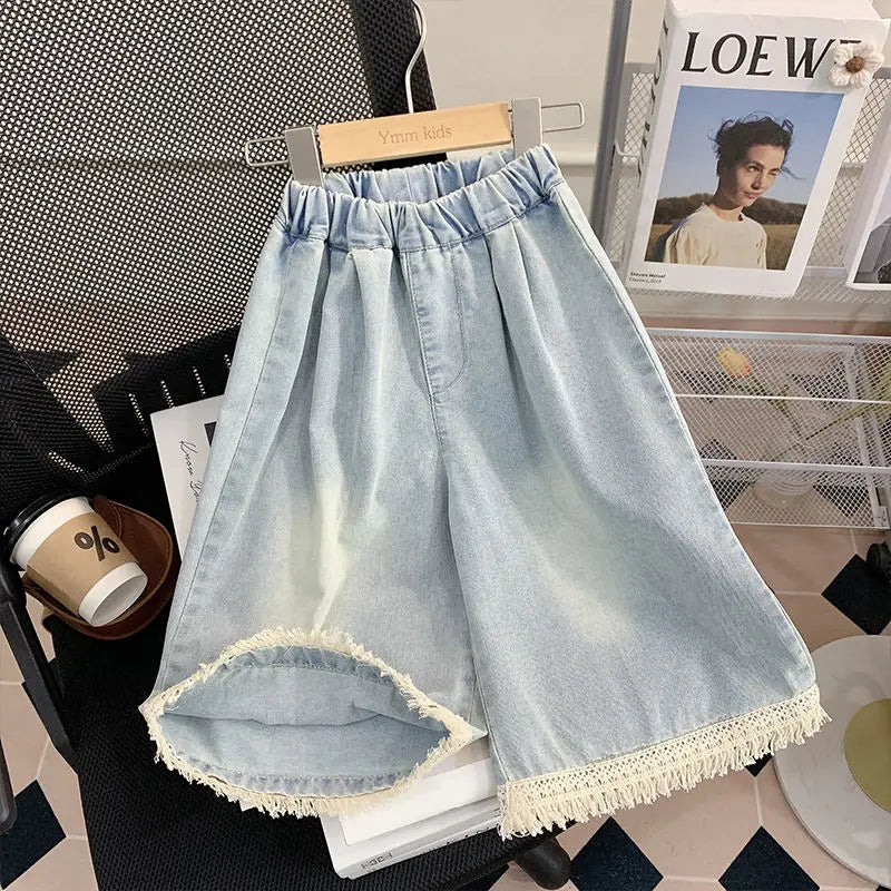 Girls' Straight-leg Jeans 2025 Summer New Stylish Pants Loose Wide-leg Trousers