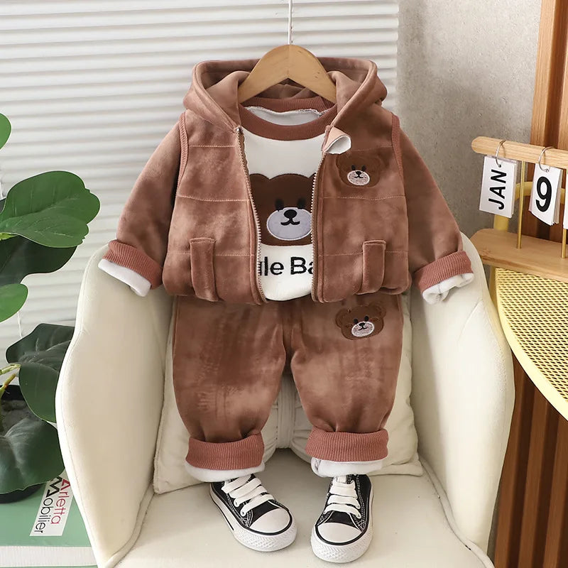 Winter Baby Boys Clothes Autumn Boys Clothing Sets Cute Cartoon Coat + Vest + Pants Girls Suits 1 2 3 4 Years New Kids Clothes