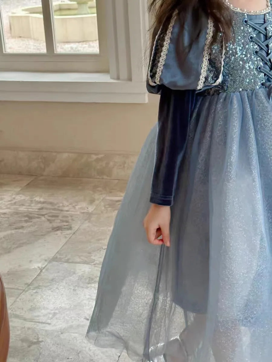 Girls Dress 2023 Spring  Autumn New Western Style Children Trendy Birthday  Little Girl Princess Dress