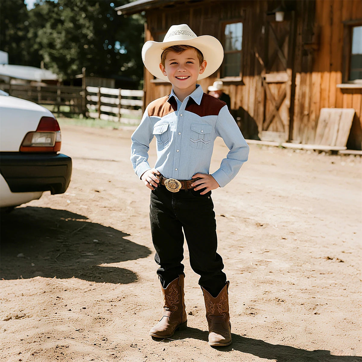 Boys Western Shirts Toddler Cowboy Button Down Denim Shirt Children Spring and Autumn Tops 4-12 Years