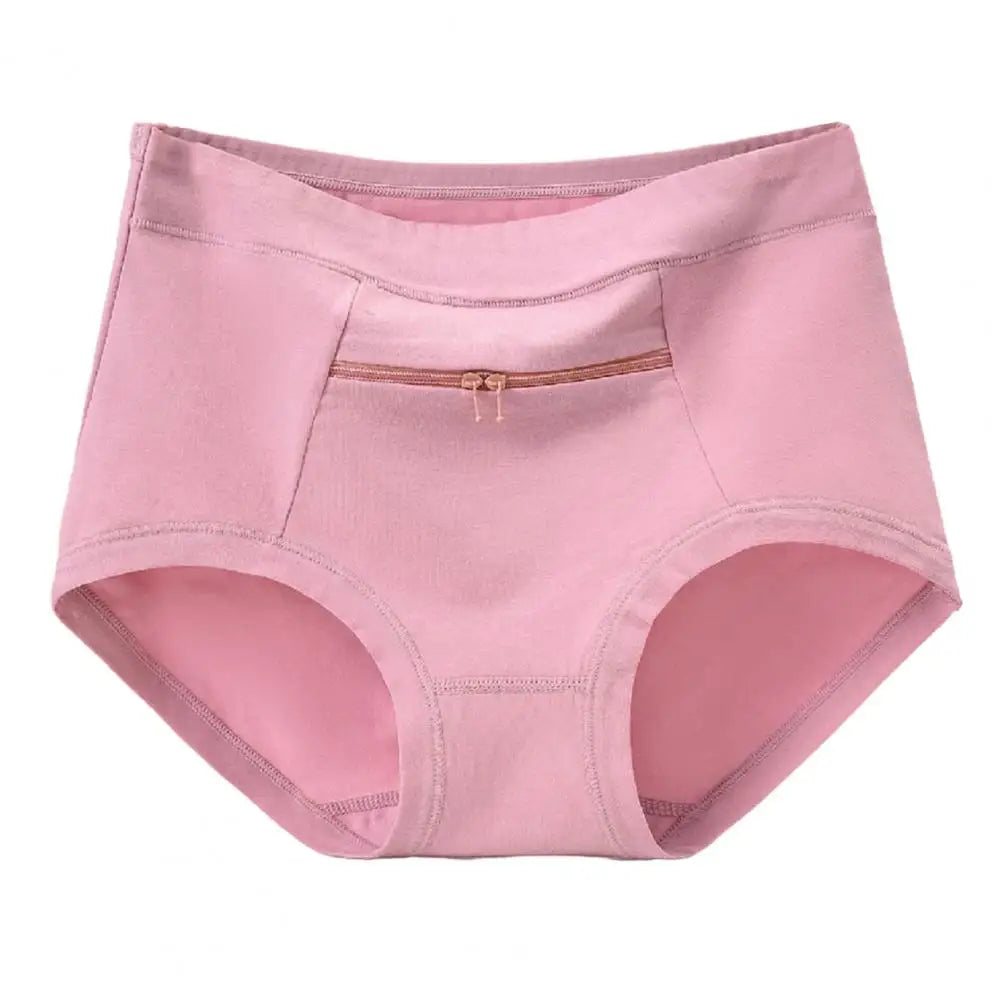 Women Underwear with Cash Pocket High Waist Breathable Cotton Underwear with Anti-theft Zipper Pocket for Women Middle-aged