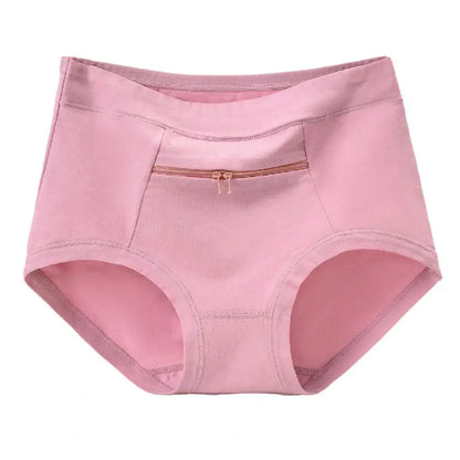 Women Underwear with Cash Pocket High Waist Breathable Cotton Underwear with Anti-theft Zipper Pocket for Women Middle-aged