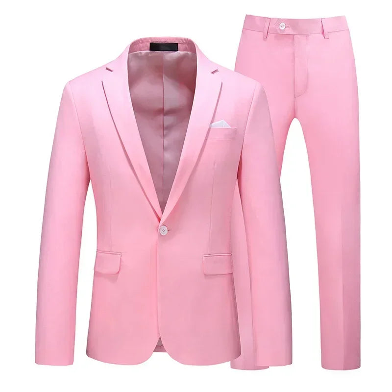 Men's Suits 2 PCS Sets Fashion Business Casual Formal Clothes Man Solid Slim Prom Party Blazer Coats+Trousers Sets Plus Size 6XL