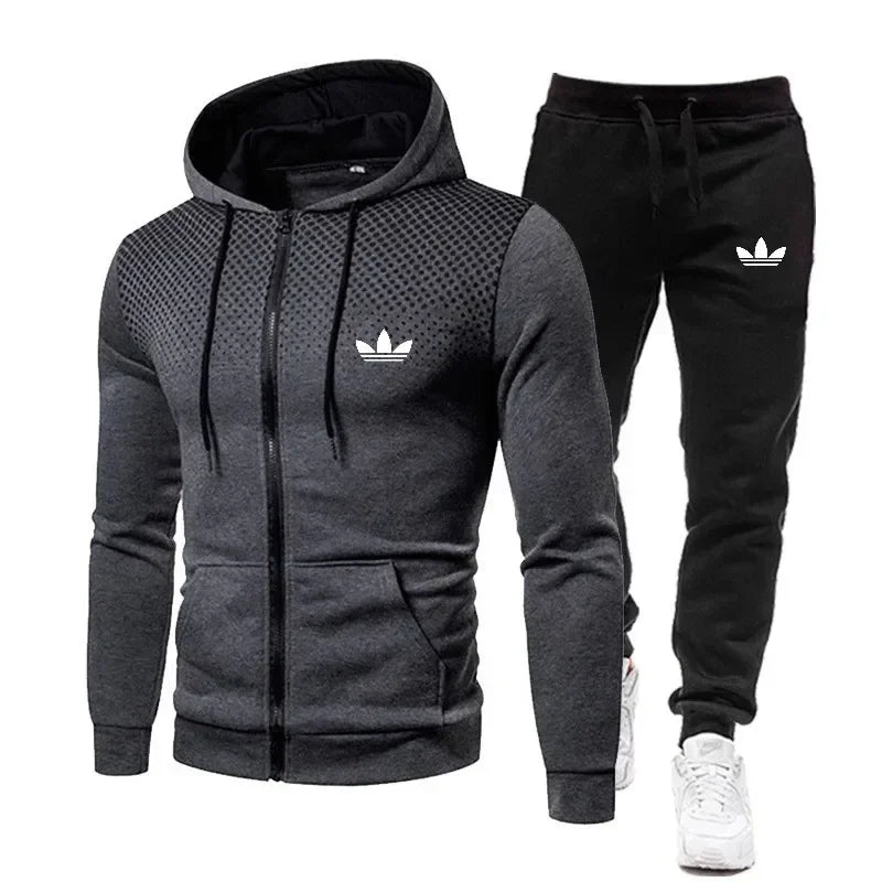 Men's two-piece suit, a fashionable and comfortable casual sportswear for daily wear, consisting of a jacket and trousers, suita