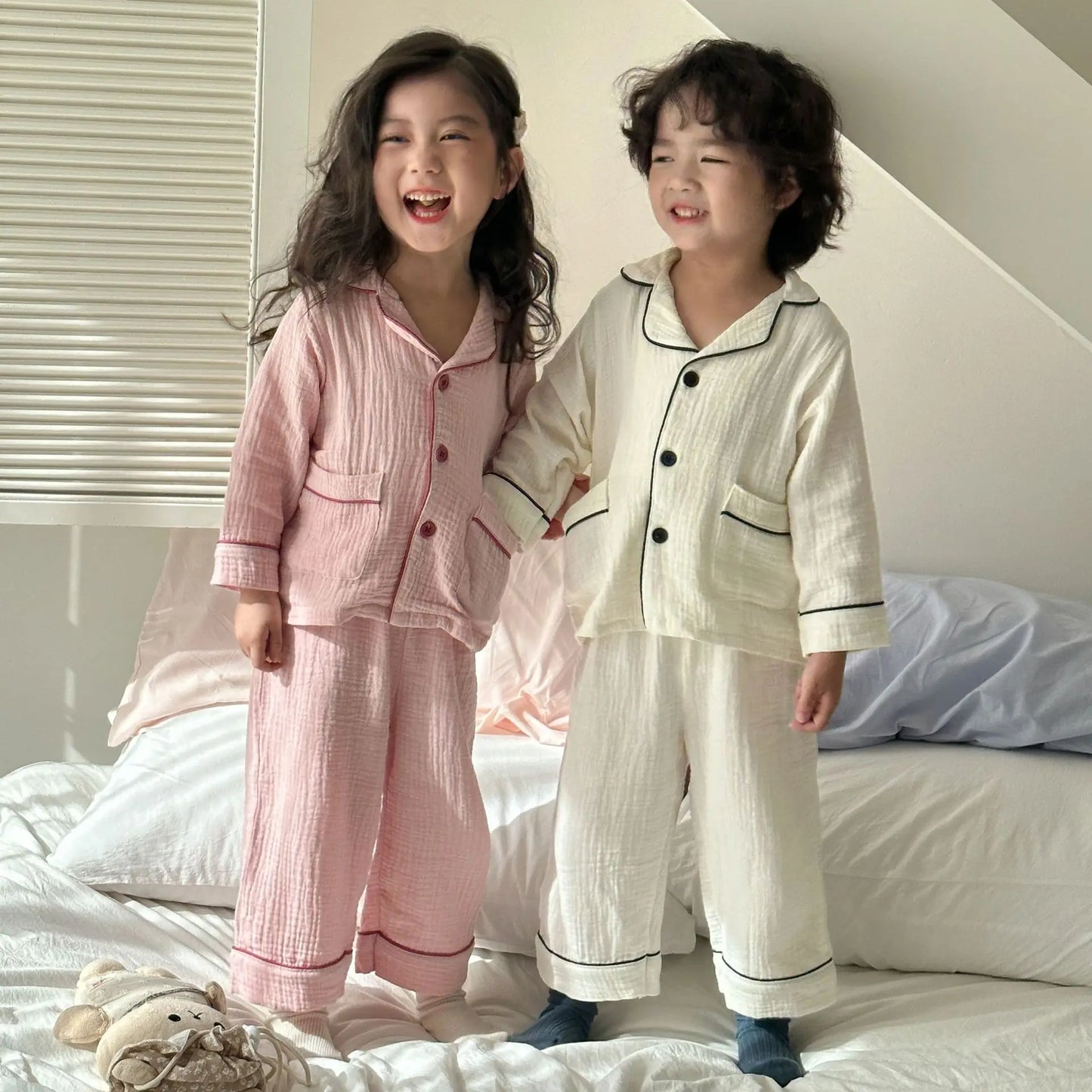 2PCS Children Pajamas Set 2025 New Spring Autumn Girls Long Sleeved Sleepwear Suit Boy Cotton Loungewear 1-8y Baby Kids Homewear
