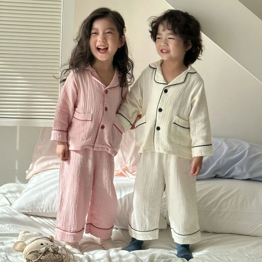 2PCS Children Pajamas Set 2025 New Spring Autumn Girls Long Sleeved Sleepwear Suit Boy Cotton Loungewear 1-8y Baby Kids Homewear