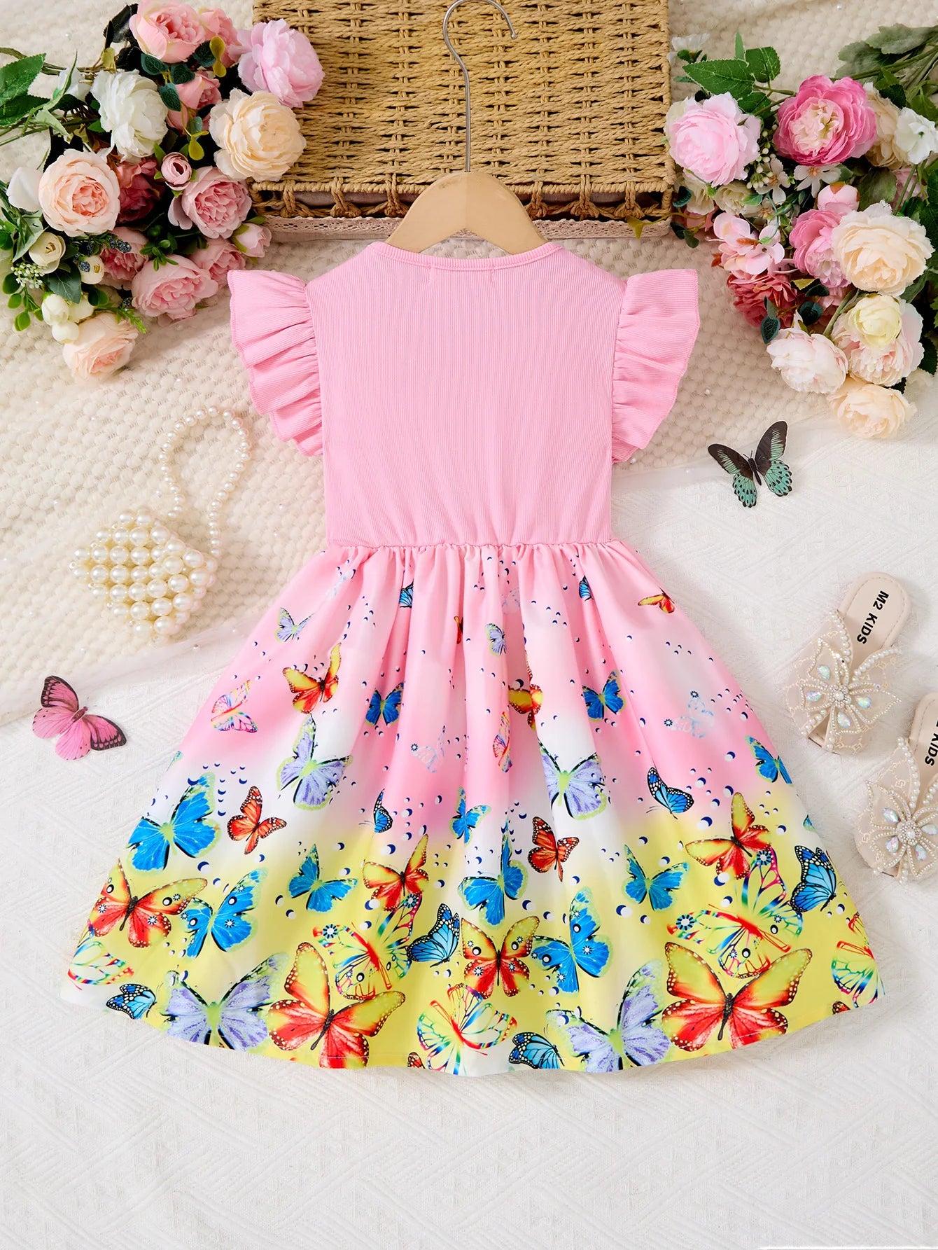 Girls Casual Dresses Denim Print Button Bow Ruffled sleeves Floral Tulle Cute Princess Formal Dresses Children Casual Dresses