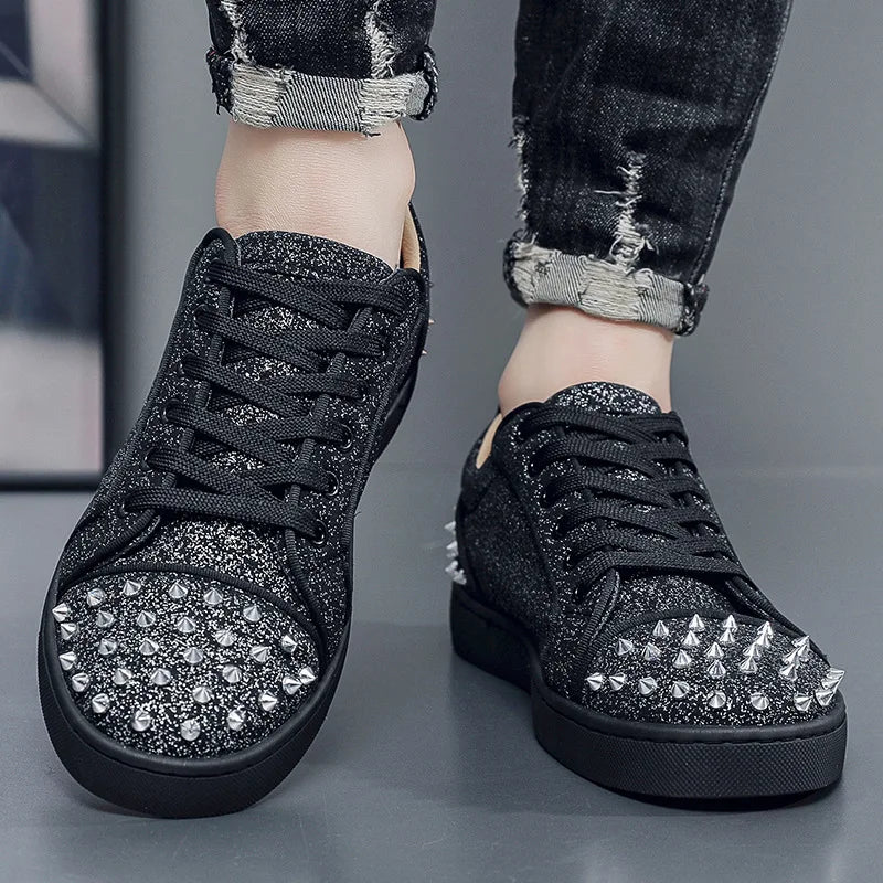 B-boy bling bling skateboard shoes men glitter designer shoes sequined rivets casual sneakers for man hip-hop street dance party