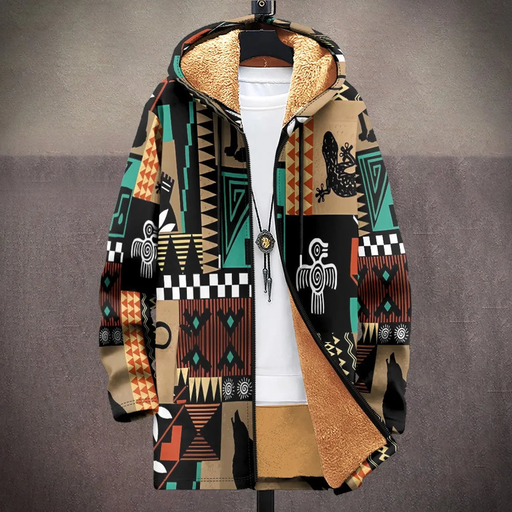 Men Cardigans Coats Retro Aztecs Printed Plush Thick Winter Abstract Art Graphics Jackets Casual Streetwear Unisex Clothing