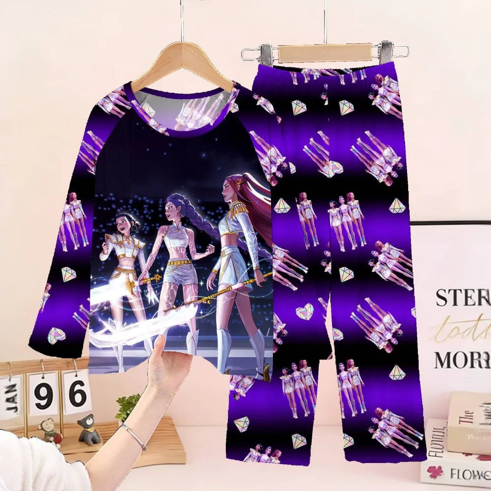 Girls Pajamas Sets Spirng Kpop Kids Long Sleeve Sleepwear Children's Pyjamas Boys Girls Cartoon 2pcs Homewear Clothes Loungewear
