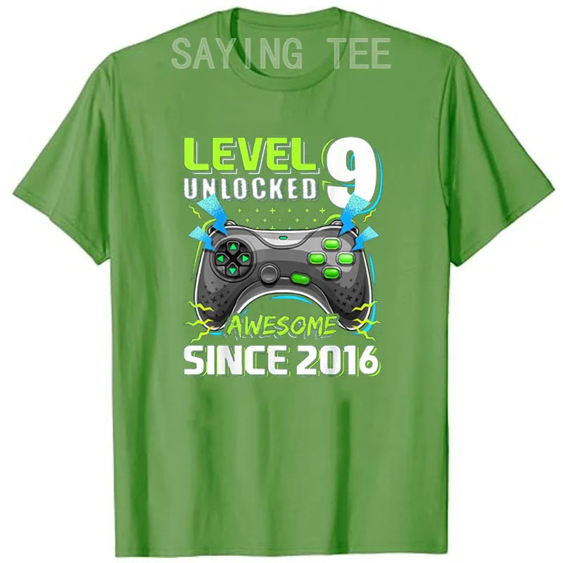 9 Year Old Boy Video Gamer Awesome Since 2016 9th Birthday Short Sleeve T-Shirt Born in 2016 Gaming Controller Saying Tee Gifts