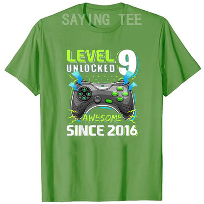 9 Year Old Boy Video Gamer Awesome Since 2016 9th Birthday Short Sleeve T-Shirt Born in 2016 Gaming Controller Saying Tee Gifts