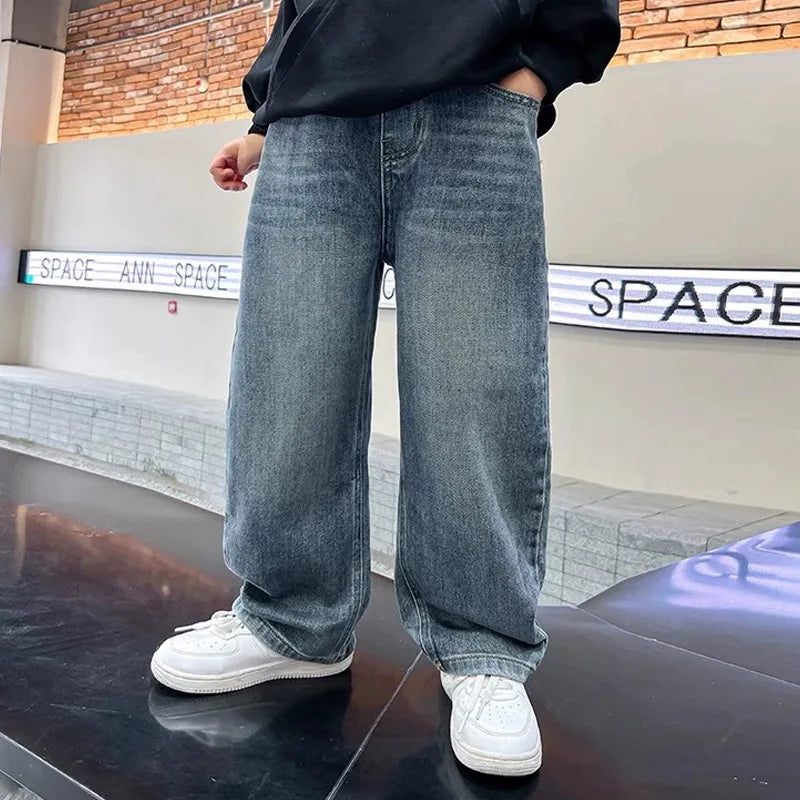 Boys' Jeans 2025 New Wide Leg Baby Boy Denim Pants Spring and Summer Styles Big Children's Handsome Sports Pants