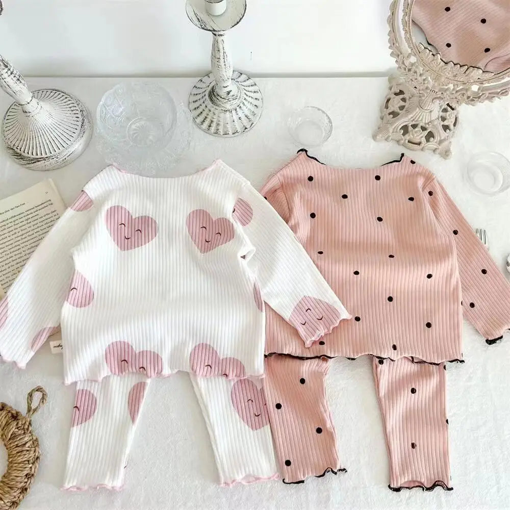 New Girls' Pajamas Homewear Children's Long-Sleeved Ice-Silk Pajamas Two-Piece Wood Earring Set Air-Conditioning Suit Suit