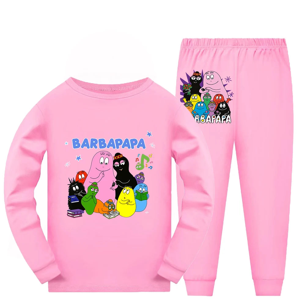 Girl Pajamas Suit Children Barbapapa T-shirts Pants Set Girls Barbamama Cotton Clothes Kids Cartoon Sleepwear As Gift