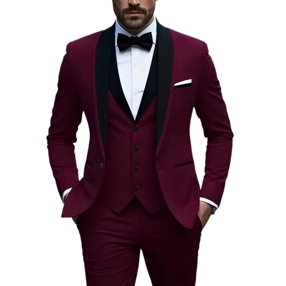 Men's 3pcs Suit Set, Jacket + Vest + Pants, Fashionable High-Quality, Suitable for Weddings, Parties and Formal Occasions