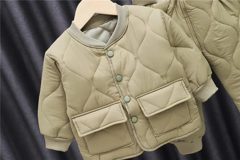 Baby Boys Clothes Full Sleeve Solid Parkas Pants 2pcs/set Toddler Costume Infant Jacket Kids Sportswear Girl Solid Casual Warm