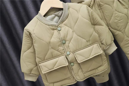 Baby Boys Clothes Full Sleeve Solid Parkas Pants 2pcs/set Toddler Costume Infant Jacket Kids Sportswear Girl Solid Casual Warm