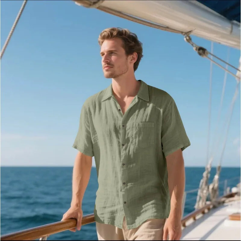 Men's Holiday Suits Summer Short Sleeve Shirts Pant Breathable Linen Beach Casual American Style Shirt Sets Leisure Trip Clothes