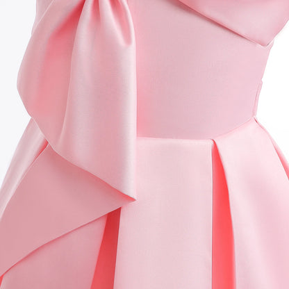 Girls Black Dress Children's Clothing Pink Solid Color Single-Shoulder Dress Fashionable Princess Dress Birthday Evening Dress