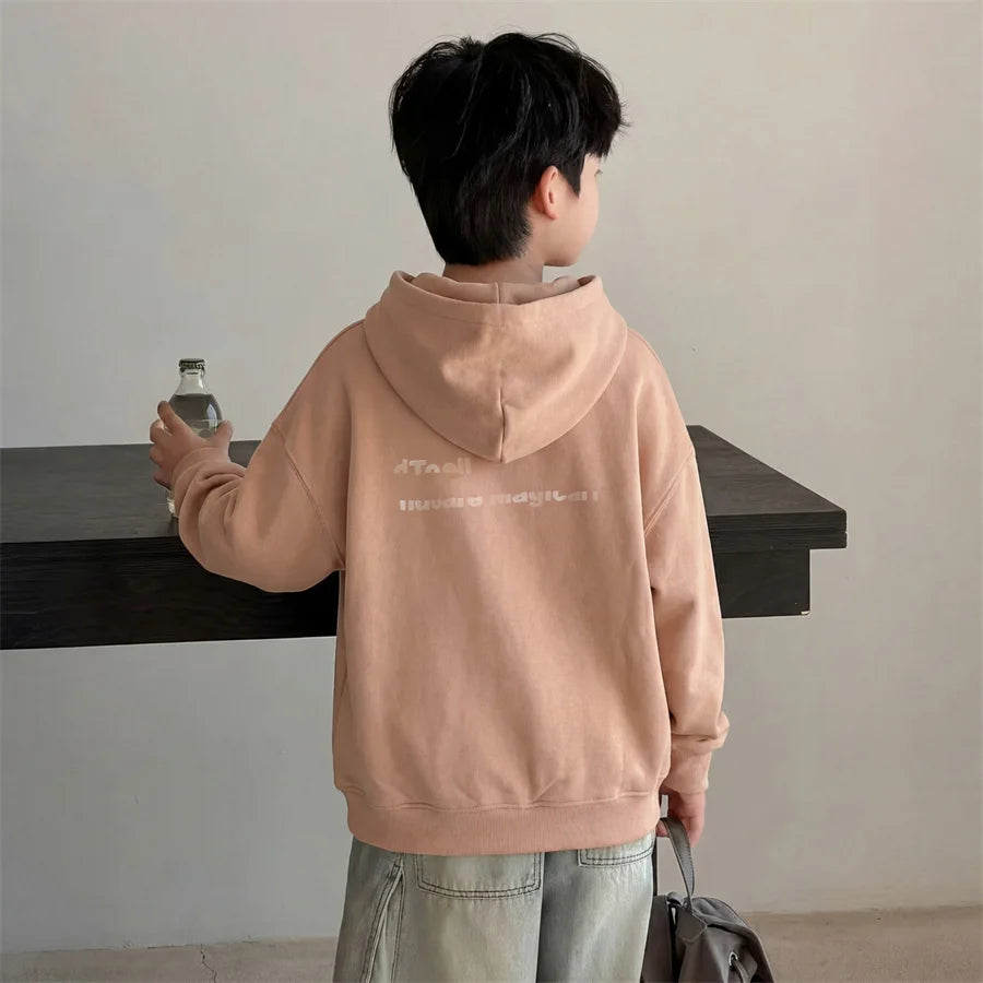 New Fashion Children Cotton Hoodies for Teen Boy Age 5 Yrs To 14 Yrs Pink Color Hooded Sweatshirt Kids Stylish Spring Clothes