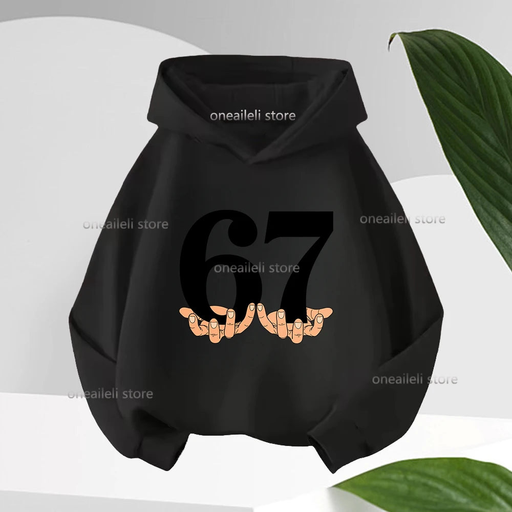 Graphic Funny 67 Kid Hooded Pullover Sweater Comfortable Stylish Street Style Long-sleeved Children's Wear Boy Girl Hoodies
