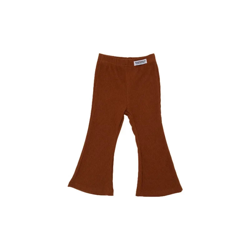 Girls' Bell Bottom Pants 2025 Spring New Style, Stylish, Solid Color, Slim Fit, 9% Casual Bottom Pants Trend for Little Girls