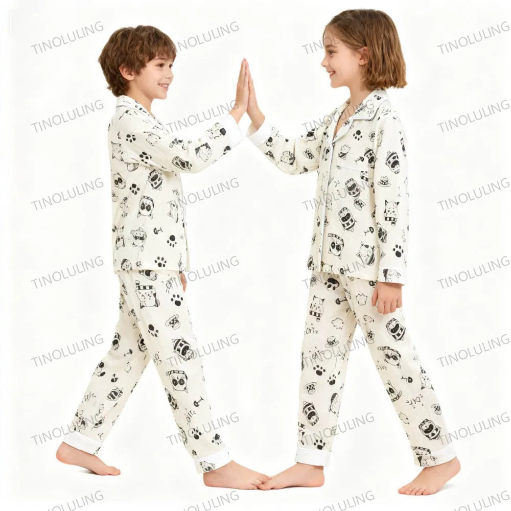 Soft Cotton Pajamas for Girls Cartoon Animal Print Pyjama Sets Children's Pijamas Sleepwear Suit Kid Long Sleeve Loungewear