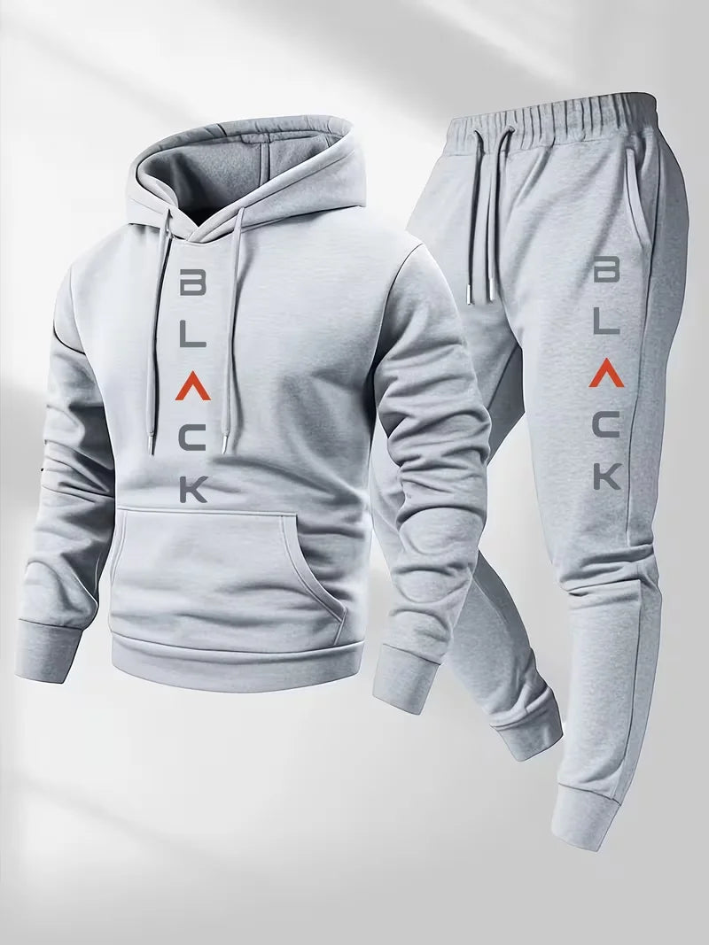Men's sports suit hooded sweatshirt, sweatpants, trendy American printed street style, printed drawstring top and pants