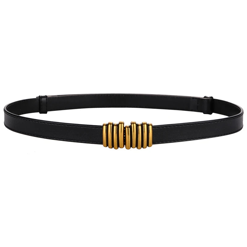 Fashion Genuine Leather Slim Waist Gold Buckle Adjustable Women Belts Wild Skinny Dress Jeans Decorative Straps Waistbands