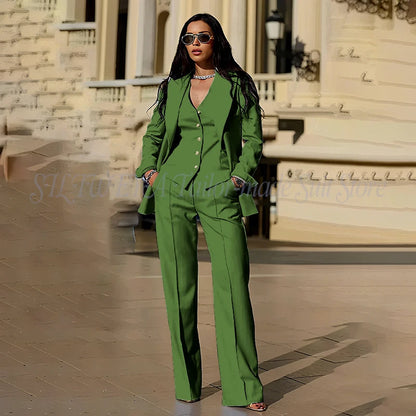 Women's Suits 3 Pieces Jacket Pants Vest Smart Casual Office Female Clothing High Quality Chic Outfits Formal Blazer Sets
