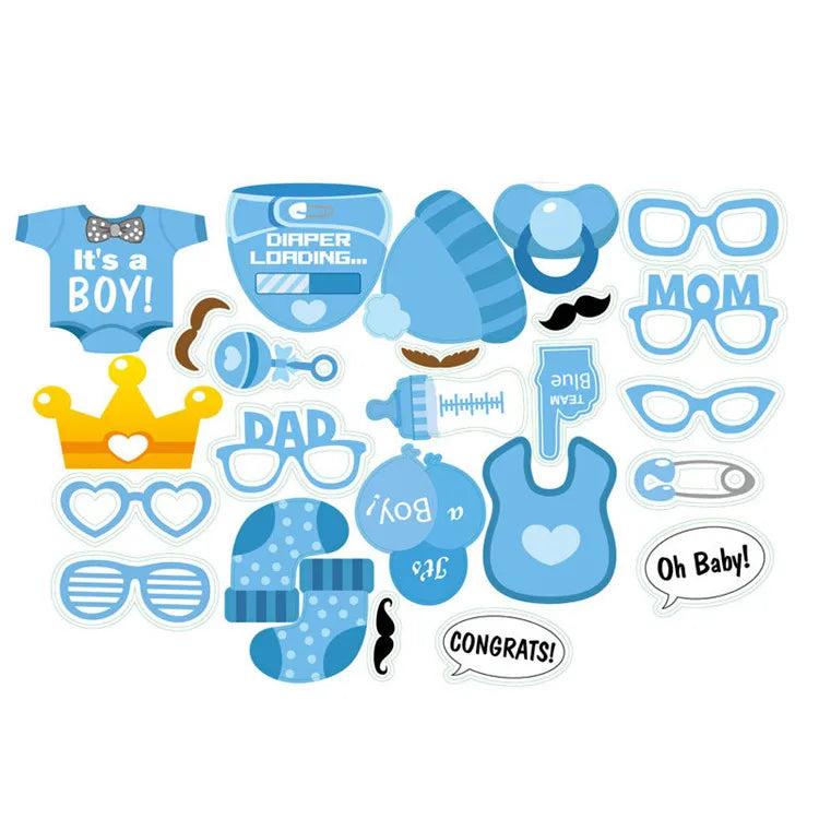 Baby Photo Booth Props Gender Reveal Party Boy or Girl Shower Birthday Party