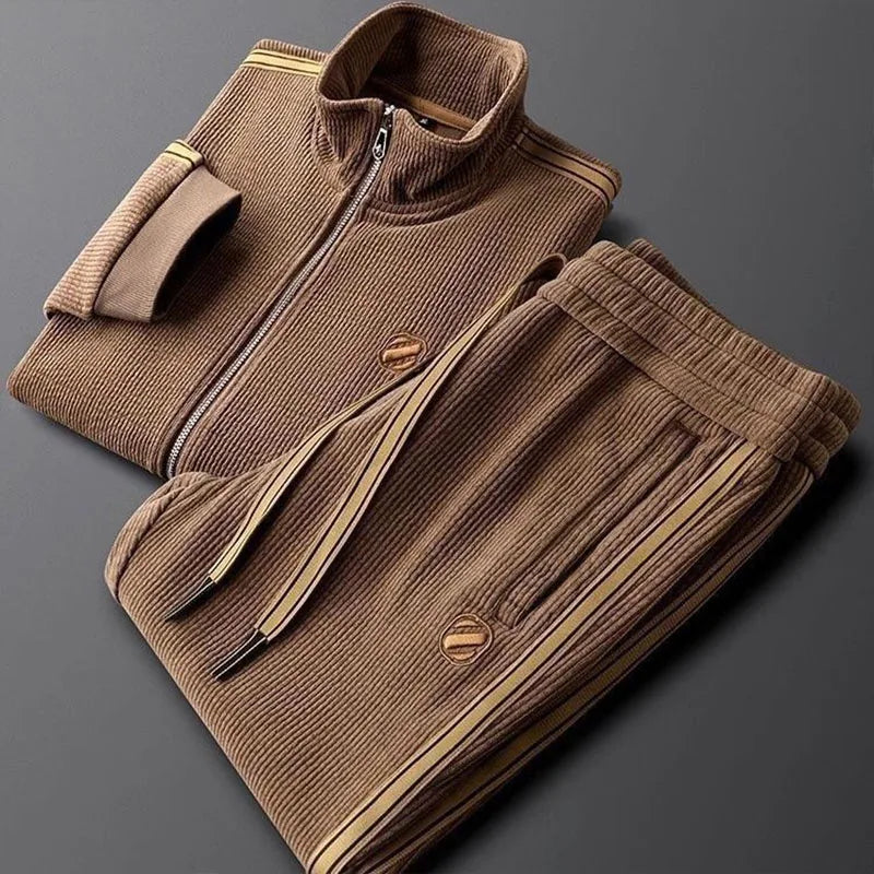 Men's casual sports suit 2025 autumn and winter new cotton bee sweater jacket pants two-piece set