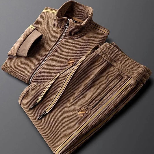 Men's casual sports suit 2025 autumn and winter new cotton bee sweater jacket pants two-piece set