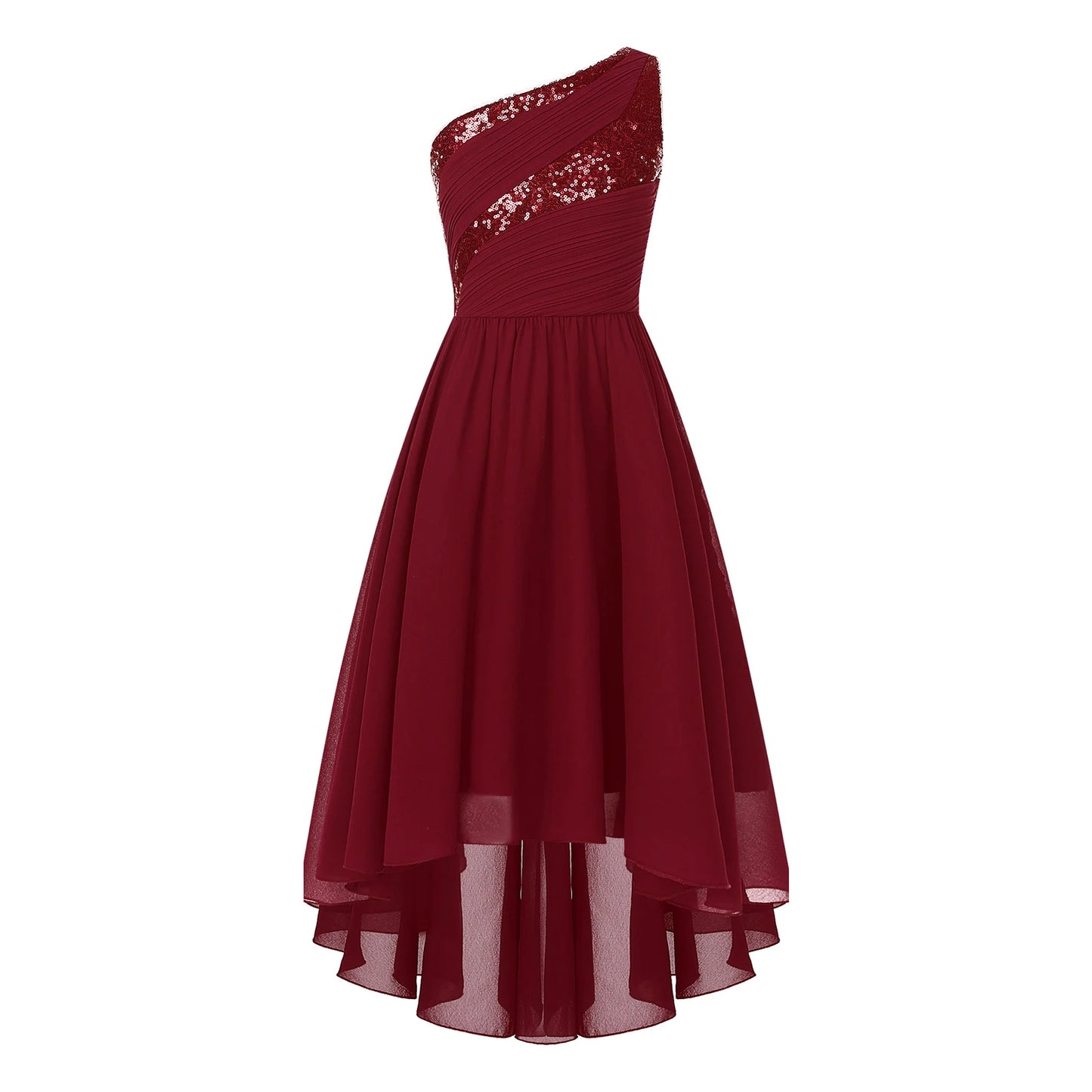 2025 Teens Girl's Dress for Wedding Party Sequin One Shoulder Princess Formal Gown for Holy Communion Chiffon Flower Girl Dress
