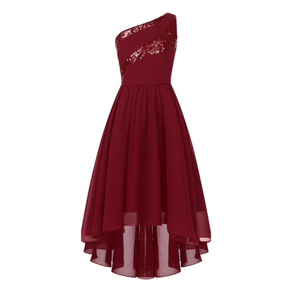2025 Teens Girl's Dress for Wedding Party Sequin One Shoulder Princess Formal Gown for Holy Communion Chiffon Flower Girl Dress