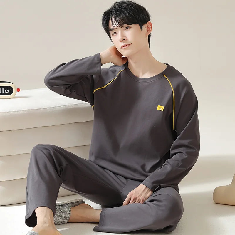 Pajamas for Men Spring Autumn Long Sleeve Lapel Button-up Cardigan Trousers Two-pieces Loose Casual Home Clothes Men Pajama Sets