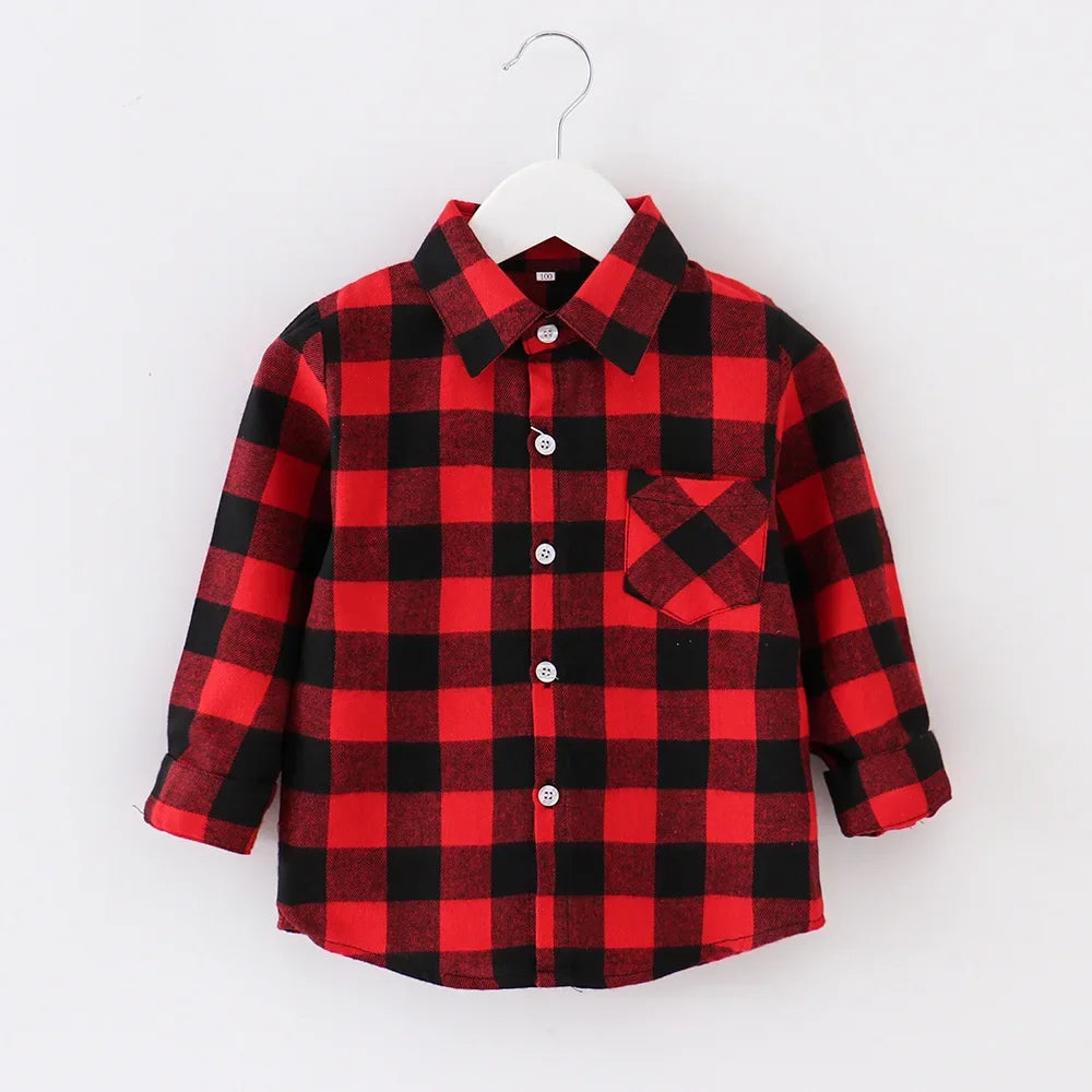 Shirts for Boys Spring Autumn Fashion Casual Plaid Blouse School Boys Clothes Long Sleeve Brushed Shirt Teen Children Clothes