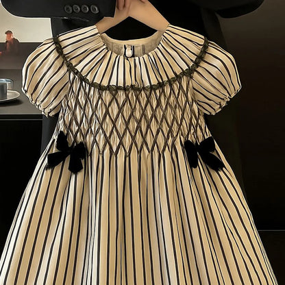 Girls' Dress 2025 Summer New Style Dress Striped Short Sleeve Daily Skirt Pure Cotton Fashion and Comfortable Kids Dress