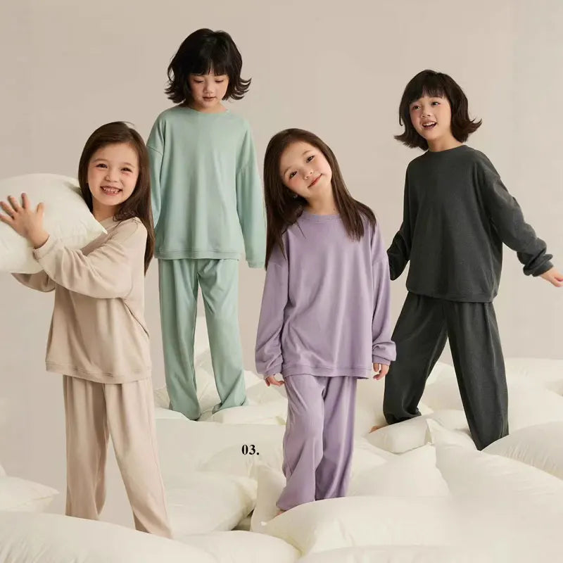 Girls Pajamas Sets Winter Autumn Sleepwear for Kids Solid Color Children's Loungewear Set Teenager Underwear Baby Pijama 3-14T