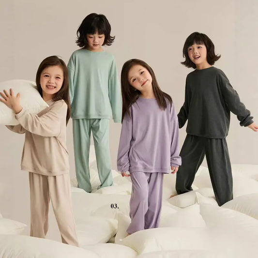 Girls Pajamas Sets Winter Autumn Sleepwear for Kids Solid Color Children's Loungewear Set Teenager Underwear Baby Pijama 3-14T