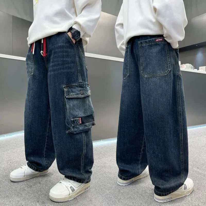 Boy Jeans For Teenage Casual Style Letter Pattern Loose Pants For Children Toddler Kids Clothes 4 6 8 9 10 11 12 13 14 Years